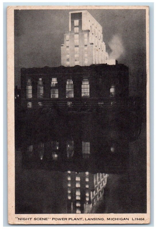 1941 Night Scene Power Plant Exterior Building Lansing Michigan Vintage Postcard