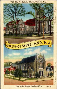Vtg Vineyard NJ First Presbyterian & First Methodist Episcopal Church Postcard