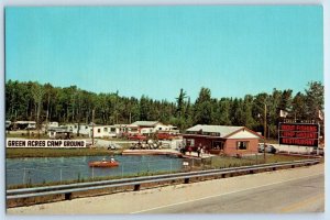 c1960 Mackinaw City Michigan Postcard Green Arches Camp Ground Restaurant Trout
