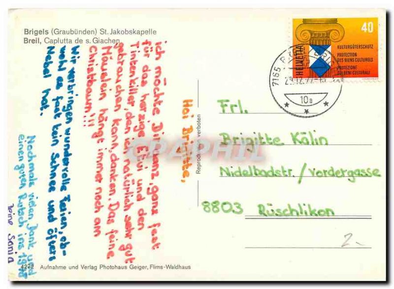 Postcard Modern Brigels Graubunden St Jakobskapelle
