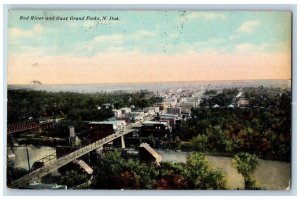 East Grand Forks North Dakota Postcard Red River Aerial View Bridge River 1910