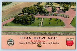 New Bern North Carolina NC Postcard Aerial View Pecan Grove Motel Inn Vintage