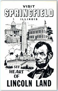 c1970s Springfield IL Lincoln Land Tourism Advertising Art Sketch Chrome PC A297