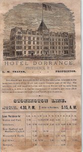 1880 Engraved Hotel Dorrance Folding Menu Stonington Railroad Line Schedule A &J