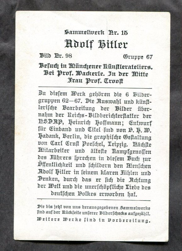 h2773-GERMANY 1930s Original Collectable Card. Hitler at Gallery Nazi Propaganda