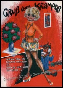 Austria 1960s Classic Krampus Devil Racy Christmas Card UNUSED 95391