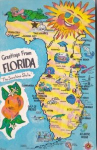 Greetings From Florida With Map 1968