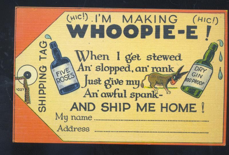 I'M MAKING WHOOPIE E DRINKING DONKEY VINTAGE COMIC POSTCARD GIN