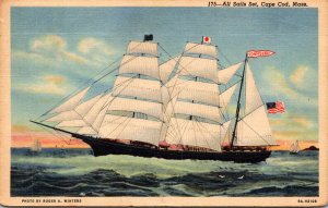 Massachusetts Cape Cod Sailing Ship All Sails Set 1956 Curteich