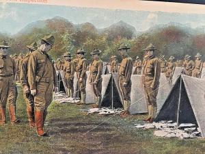 Postcard  Hand Tinted WW 1  Shelter Tent Inspection.       X8