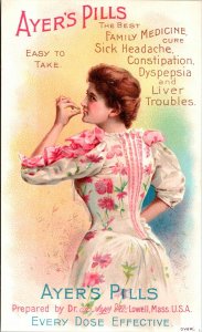 Vintage Ayer's Pills Quack Remedy Beautiful Victorian Woman Antique Trade Card