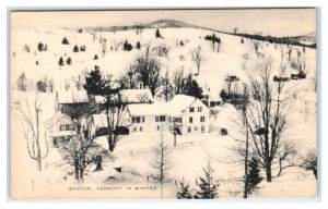 WESTON, Vermont VT ~ Birdseye WINTER SNOW Weston Exchange? c1930s-40s Postcard