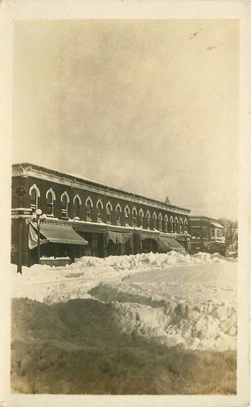 C-1910 Lake Mills Wisconsin Street View Winter Snow Cook Photo Postcard 20-3788