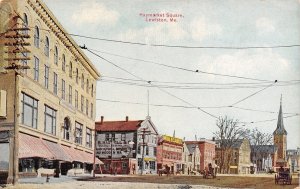 Lewiston Maine~Haymarket Square~Haskell Wholesale~Ariel Cigar Factory~1908 PC