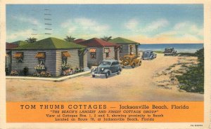 Postcard 1941 Florida Jacksonville Beach Tom Thumb Cottages autos Teich 22-12500