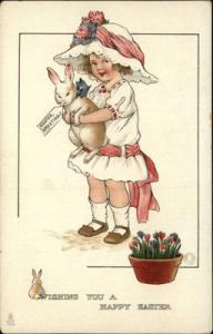 Tuck Joyous Youth Easter Child Rabbit Flowers Greeting c1...