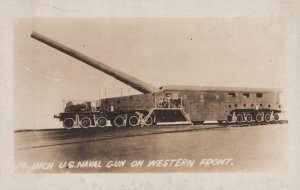 RPPC 14 INCH U.S. NAVAL GUN WW1 MILITARY REAL PHOTO POSTCARD (c. 1919)