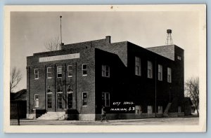 Marion South Dakota SD Postcard RPPC Photo City Hall Auditorium c1930's Vintage