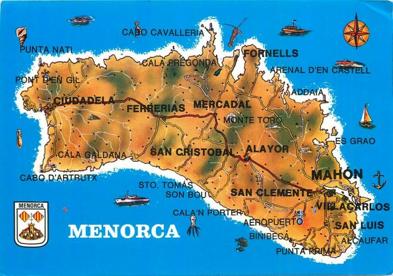 Menorca map postcard