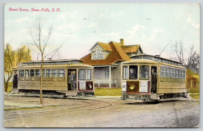 Sioux Falls SD~Trolleys Cross, Announce Majestic Theatre Matinee c1910 Postcard 