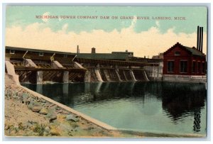 c1910 Michigan Power Company Dam Grand River Exterior Lansing Michigan Postcard