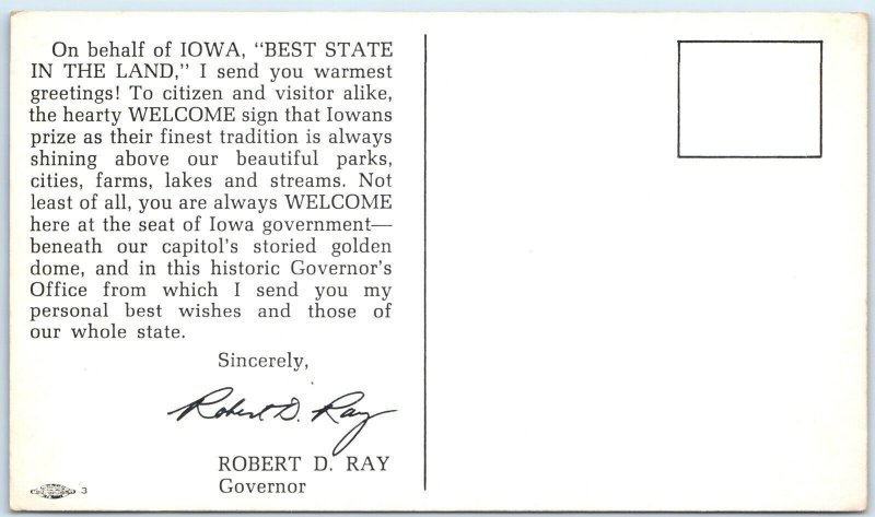 c1970s Iowa Political Postcard Governor Robert D. Ray Photo Oversized PC Vtg M1