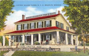 Michigan MI Postcard Linen BROOKLYN Historic WALKER TAVERN Man or BEAST