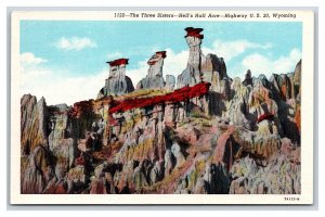 Three Sisters Rocks Hell's Half Acre Hwy 20  Wyoming WY UNP Linen Postcard S15