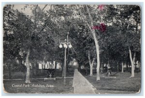 c1910's Central Park Pathways Lights Groves Views Audubon Iowa Antique Postcard