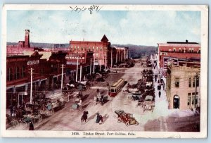 Fort Collins Colorado Postcard Linden Street Aerial View Streetcars 1910 Vintage