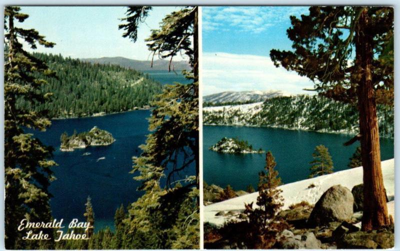 LAKE TAHOE, California  CA    EMERALD BAY Views  Summer/Winter  1968  Postcard