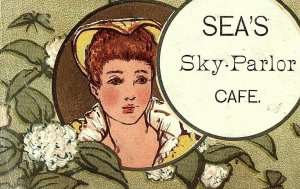 Sea's Sky Parlor Cafe, Art Nouveau Style Lady Yellow Hat Dress Flowers Z2