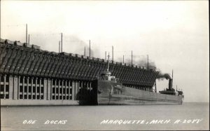 Marquette Michigan MI Ore Docks Steamer LL Cook Real Photo Vintage Postcard