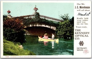 1907 Canoeing At Belle Isle Detroit Michigan MI Bridge Posted Postcard