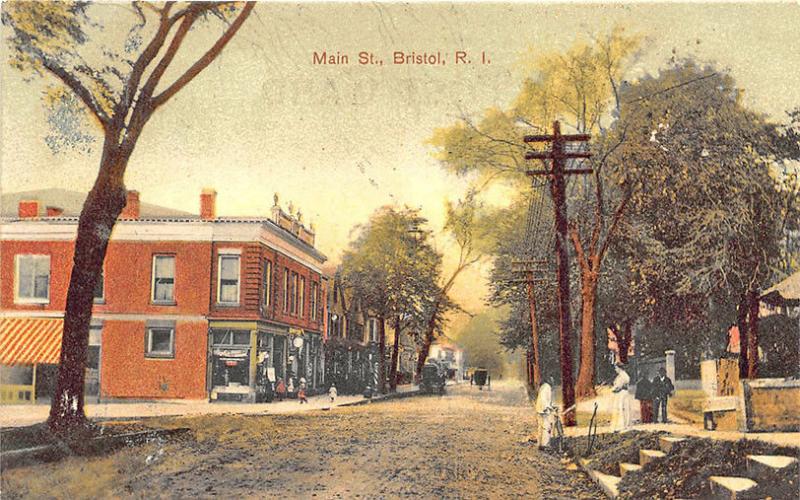 Bristol RI Main Street View Store Fronts 1908 Postcard