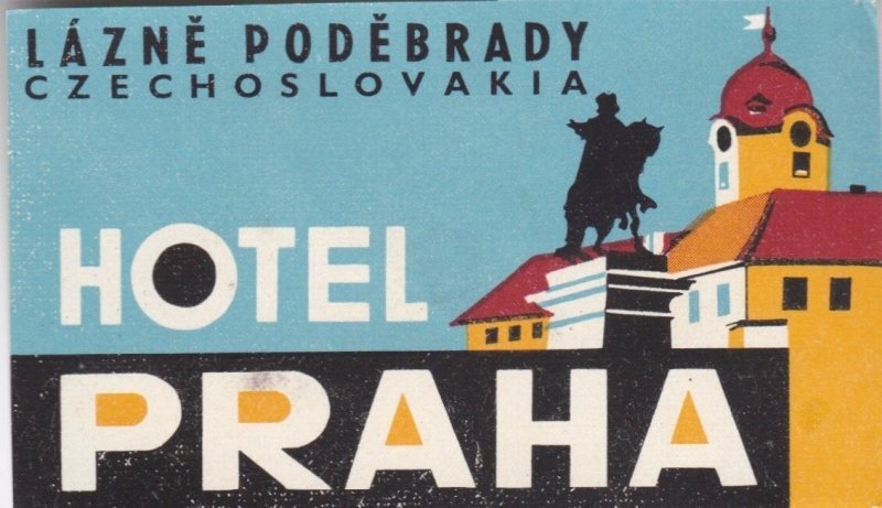 Czechoslovakia Lazne Podebrady Hotel Praha Vintage Luggage Label lbl0837