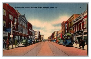 Washington Avenue Looking North Newport News VA Vintage Standard View Postcard