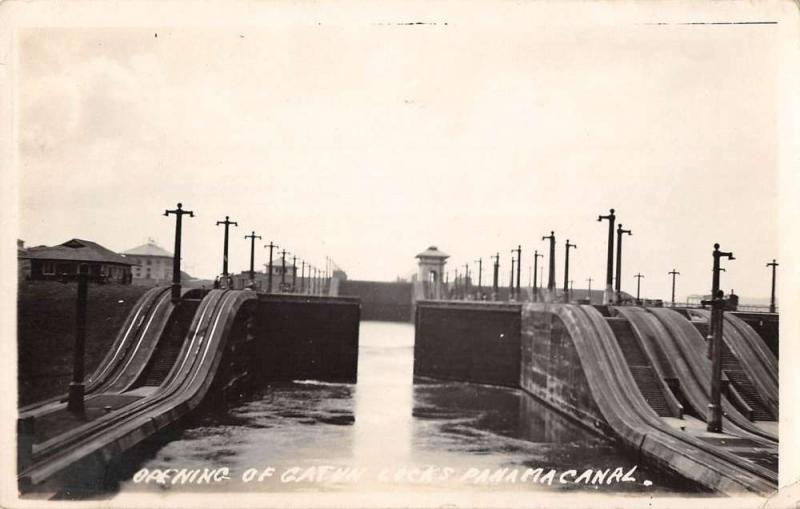 Colon Panama opening of Gatun Locks Panama Canal real photo pc Y11941