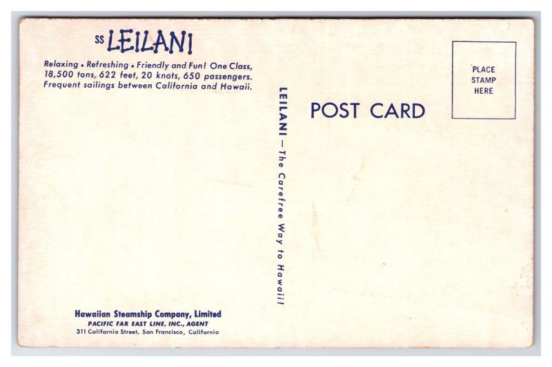 SS Leilani Cruise Ship Hawaiian Steamship Lines UNP Chrome Postcard L19