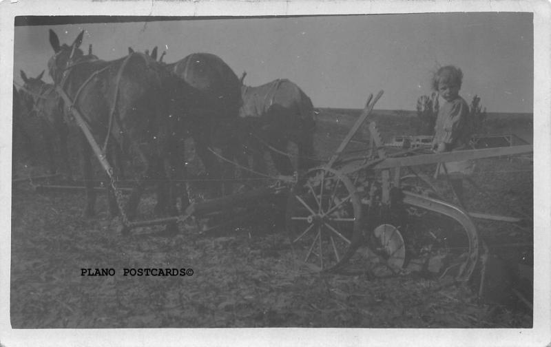 WILLIE GALLOWAY'S MULES-MULE DRAWN PLOW EARLY 1900'S RPPC REAL PHOTO POSTCARD