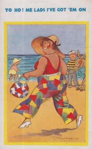 Lady With Bahamas Carribean Style Convict Arrow Trousers Seaside Comic Postcard