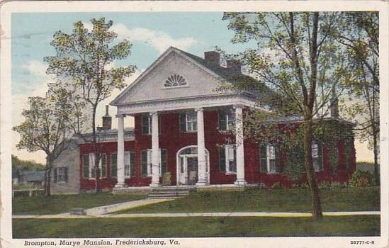 Virginia Fredericksburg Brompton Marye Mansion 1946