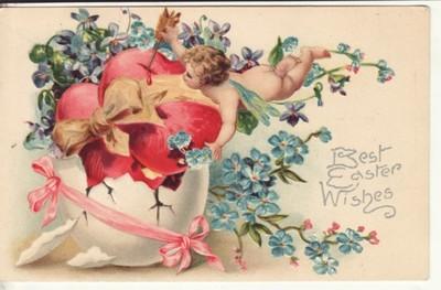 EASTER   CHERUB pierces HEART with ARROW / CRACKED EGG  e...