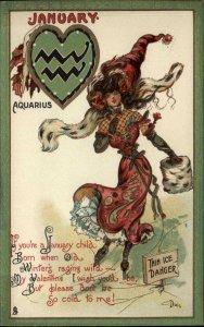 Dwig Month Zodiac Astrology Series Beautiful Woman c1910 Postcard JANUARY