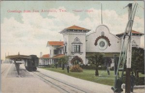 Postcard Railroad Greetings from San Antonio Texas Sunset Depot