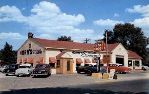 Warsaw Indiana IN Great Roadside 1950s Cars Horn's Sunnyside Restaurant PC