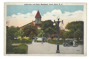 Ocean Grove NJ Stokes Memorial and Auditorium Lamppost Car Vintage Postcard