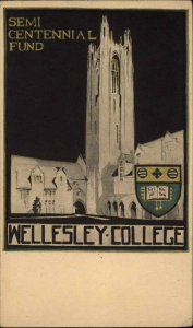 Wellesley MA College Semi-Centennial Fund ART DECO Postal Card