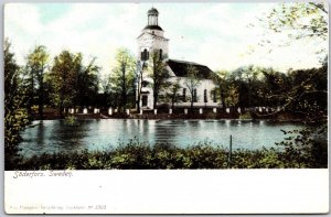 Soderfors Sweden Riverview Trees & Building Structure Postcard