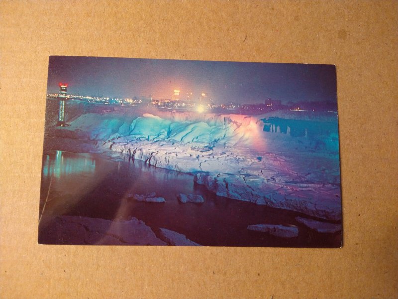 1960's The American Falls Illuminated Winter, Ontario, Canada Chrome Pos...